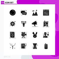 Editable Vector Line Pack of 16 Simple Solid Glyphs of decoration website accomplished web internet Editable Vector Design Elements