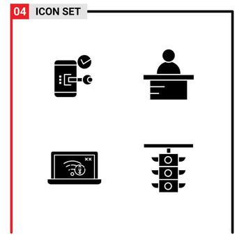 Set of 4 Vector Solid Glyphs on Grid for key connection open podium internet Editable Vector Design Elements