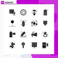 Mobile Interface Solid Glyph Set of 16 Pictograms of coordinate full exercise devices battery Editable Vector Design Elements