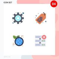 User Interface Pack of 4 Basic Flat Icons of cog database tag earth day server Editable Vector Design Elements