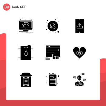 conjunto de 9 iconos de interfaz de usuario modernos signos de símbolos para hacer clic en gasolina izquierda arriba barril smartphone elementos de diseño vectorial editables vector
