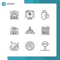 Vector Pack of 9 Outline Symbols Line Style Icon Set on White Background for Web and Mobile