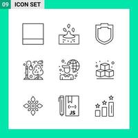 Pack of 9 Line Style Icon Set Outline Symbols for print Creative Signs Isolated on White Background 9 Icon Set vector