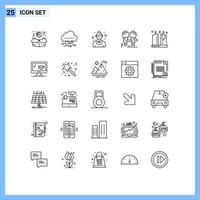 25 User Interface Line Pack of modern Signs and Symbols of light candle restaurant find camping Editable Vector Design Elements