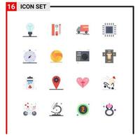 16 Universal Flat Color Signs Symbols of navigation direction delivery compass chipset Editable Pack of Creative Vector Design Elements