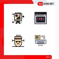 Group of 4 Filledline Flat Colors Signs and Symbols for analytics frankenstein business report web halloween Editable Vector Design Elements