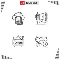 Universal Icon Symbols Group of 4 Modern Filledline Flat Colors of data board cloud megaphone clock Editable Vector Design Elements