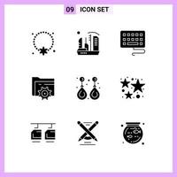 Universal Icon Symbols Group of 9 Modern Solid Glyphs of fashion computing dome gear folder Editable Vector Design Elements