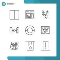 Vector Pack of 9 Outline Symbols Line Style Icon Set on White Background for Web and Mobile