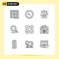 9 Universal Outline Signs Symbols of motivation search direction old clock Editable Vector Design Elements