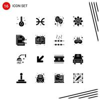 Set of 16 Commercial Solid Glyphs pack for content link greece graph atom Editable Vector Design Elements