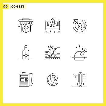 9 Universal Outlines Set for Web and Mobile Applications truck car environment accident cream Editable Vector Design Elements