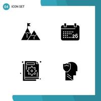 Vector Pack of 4 Glyph Symbols Solid Style Icon Set on White Background for Web and Mobile