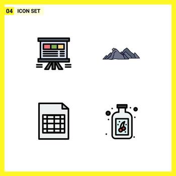 4 Thematic Vector Filledline Flat Colors and Editable Symbols of analytics scene chart landscape excel Editable Vector Design Elements