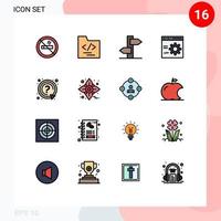 conjunto de 16 líneas vectoriales llenas de color plano en la cuadrícula para la programación de preguntas y signos desarrollar elementos de diseño de vectores creativos editables