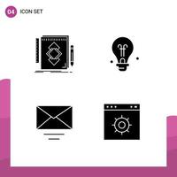 Pack of 4 Modern Solid Glyphs Signs and Symbols for Web Print Media such as design email draw education browser Editable Vector Design Elements