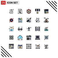 25 Universal Filled line Flat Color Signs Symbols of recording mic guard medal award Editable Vector Design Elements