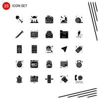 Modern Set of 25 Solid Glyphs and symbols such as audio tape image measuring camp Editable Vector Design Elements