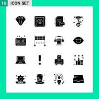 Pack of 16 Solid Style Icon Set Glyph Symbols for print Creative Signs Isolated on White Background 16 Icon Set vector