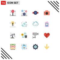 16 User Interface Flat Color Pack of modern Signs and Symbols of idea photo grade image rank Editable Pack of Creative Vector Design Elements