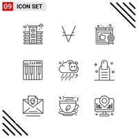 conjunto perfecto de píxeles de iconos de 9 líneas conjunto de iconos de esquema para el diseño de sitios web y la interfaz de aplicaciones móviles vector