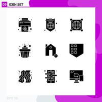 9 Universal Solid Glyphs Set for Web and Mobile Applications house delete global buildings cup Editable Vector Design Elements