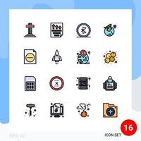 Pack of 16 Modern Flat Color Filled Lines Signs and Symbols for Web Print Media such as job location report world network Editable Creative Vector Design Elements