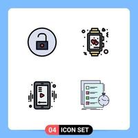 Set of 4 Modern UI Icons Symbols Signs for unlock media multimedia time player Editable Vector Design Elements