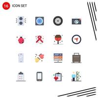 Modern Set of 16 Flat Colors and symbols such as medical hiv vehicles beetle insect Editable Pack of Creative Vector Design Elements