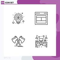 Line Pack of 4 Universal Symbols of idea axe marketing site tool Editable Vector Design Elements