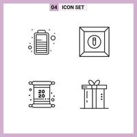 paquete de iconos de vector de stock de 4 signos y símbolos de línea para elementos de diseño de vector editables de regalo de tarjeta de caja de factura de batería