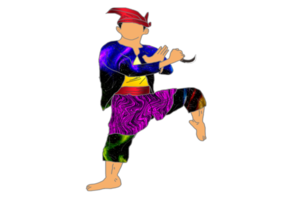 Men posing dance silat stand one leg with hold kerambit png