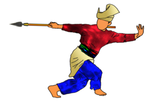 guerrier silat faisant du silat de danse avec une lance png