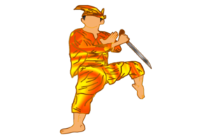 Silat warrior doing step stand one leg with hand hold machete png