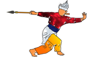 Silat warrior doing dance silat with spear png