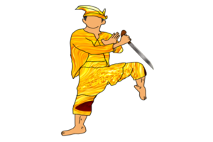 guerreiro silat fazendo step ficar em uma perna com a mão segurando facão png