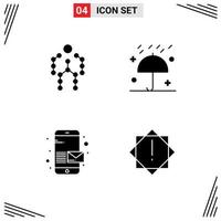 Modern Set of 4 Solid Glyphs Pictograph of action winter human rain message Editable Vector Design Elements