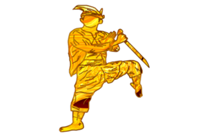 Silat warrior doing step stand one leg with hand hold machete png