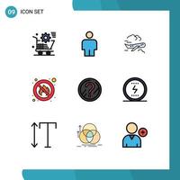 9 Universal Filledline Flat Color Signs Symbols of problem question plane place fire Editable Vector Design Elements