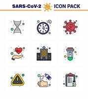 Corona virus disease 9 Filled Line Flat Color icon pack suck as building pulses bug life care viral coronavirus 2019nov disease Vector Design Elements