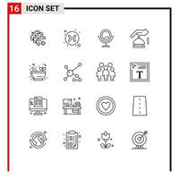 Group of 16 Outlines Signs and Symbols for biochemistry soup fashion science security Editable Vector Design Elements