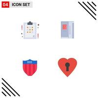Editable Vector Line Pack of 4 Simple Flat Icons of plan shield strategy cooling usa Editable Vector Design Elements