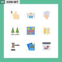 Pictogram Set of 9 Simple Flat Colors of tree nature cleaning forest scrub Editable Vector Design Elements