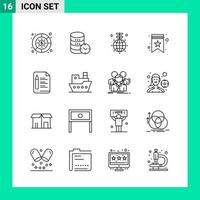 Pack of 16 Line Style Icon Set Outline Symbols for print Creative Signs Isolated on White Background 16 Icon Set vector