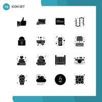 User Interface Pack of 16 Basic Solid Glyphs of lock jewelry login jewelry chain Editable Vector Design Elements