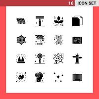 Pack of 16 Modern Solid Glyphs Signs and Symbols for Web Print Media such as server analytics grow file document Editable Vector Design Elements