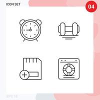 Modern Set of 4 Filledline Flat Colors and symbols such as clock add timer fitness computers Editable Vector Design Elements