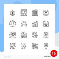 Group of 16 Outlines Signs and Symbols for earth booking development taxi online Editable Vector Design Elements