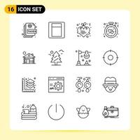 16 iconos creativos para el diseño moderno de sitios web y aplicaciones móviles receptivas 16 símbolos de contorno signos sobre fondo blanco paquete de 16 iconos vector