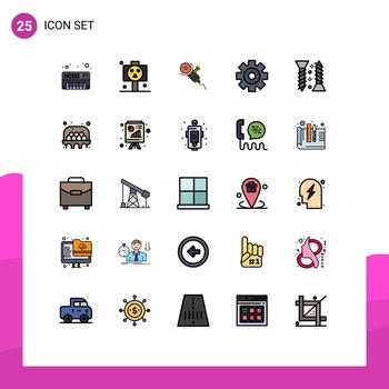 25 Thematic Vector Filled line Flat Colors and Editable Symbols of screw multimedia circular saw media player setting Editable Vector Design Elements